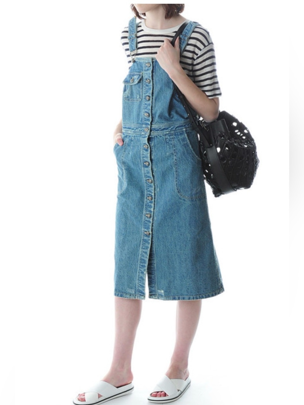 Sea New York Denim Button Front Overall Dress Size 6 Midi Pinafore